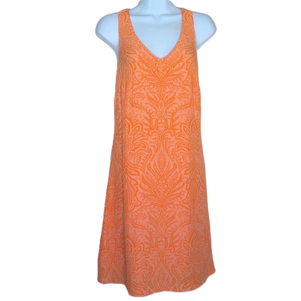 New LOFT Dress Sleeveless V-Neck Cross Back Knee Length Cantaloupe A-Line Sz S